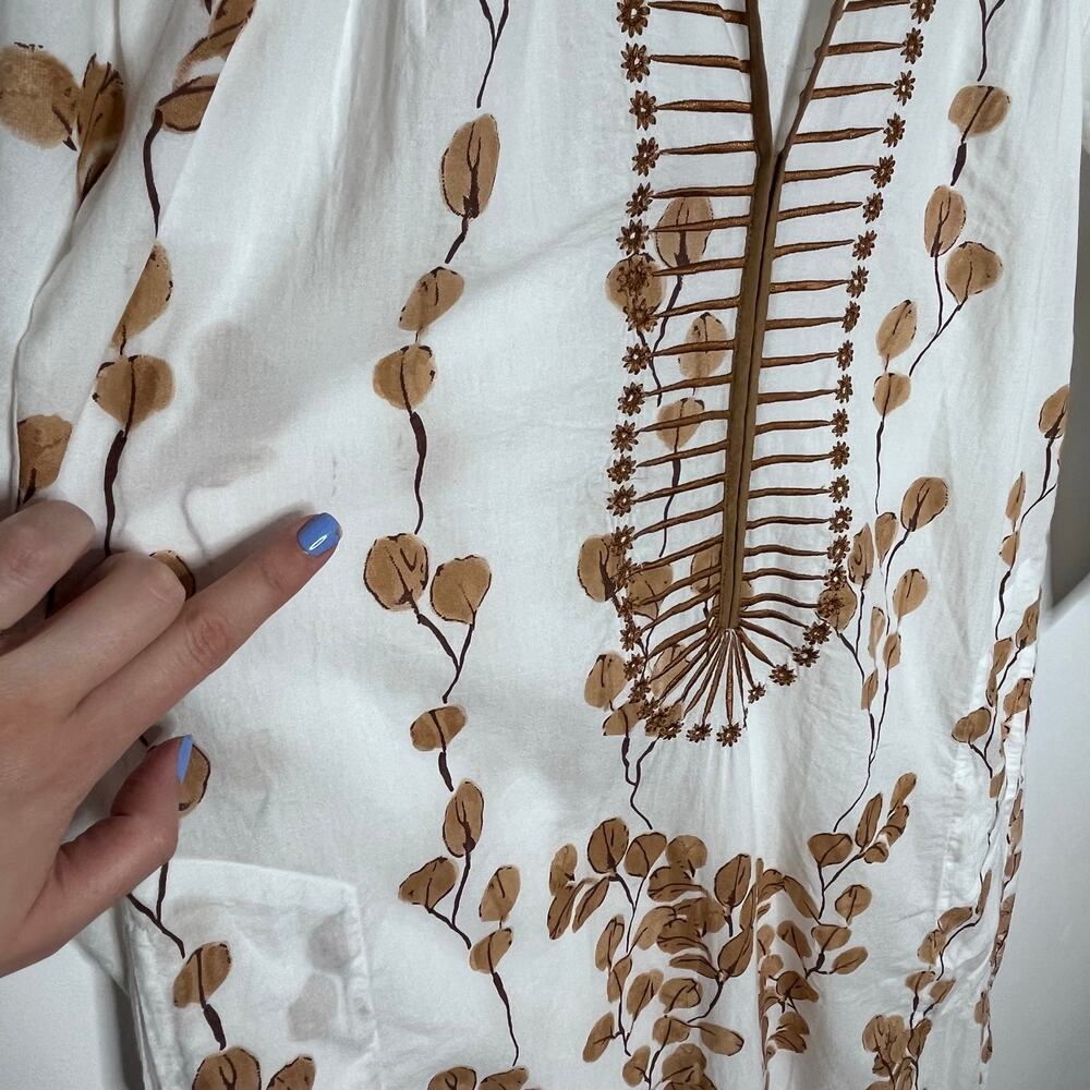 Tuckernuck Ro’s Garden Clorinda Kaftan Dress Leaf Sand Cotton XS Boho Midi - Picture 13 of 13